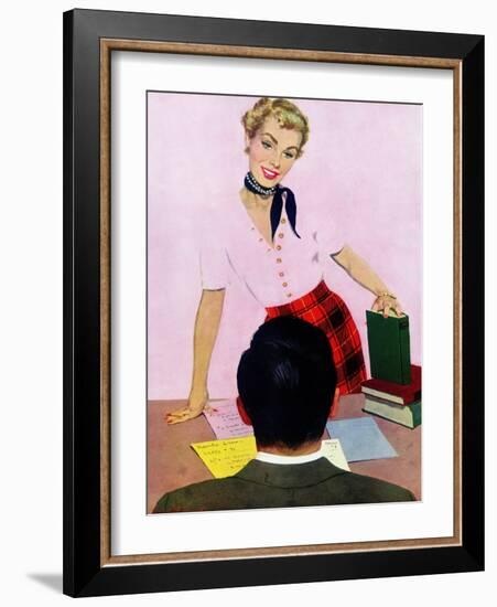 Coed's Delight - Saturday Evening Post "Men at the Top", October 21, 1950 pg.27-Coby Whitmore-Framed Giclee Print