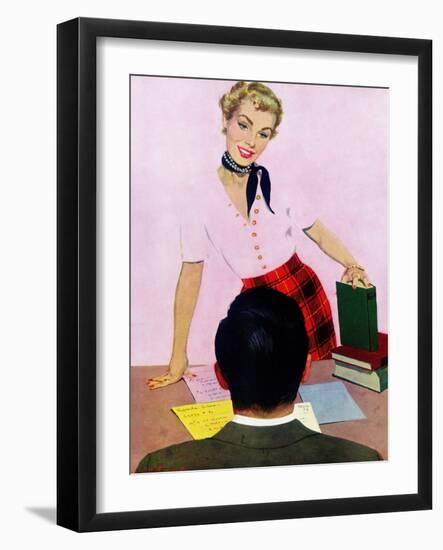 Coed's Delight - Saturday Evening Post "Men at the Top", October 21, 1950 pg.27-Coby Whitmore-Framed Giclee Print