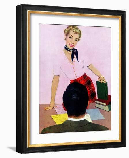 Coed's Delight - Saturday Evening Post "Men at the Top", October 21, 1950 pg.27-Coby Whitmore-Framed Giclee Print