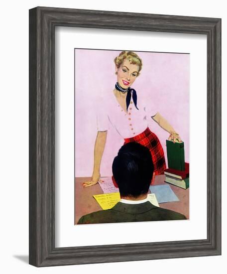 Coed's Delight - Saturday Evening Post "Men at the Top", October 21, 1950 pg.27-Coby Whitmore-Framed Giclee Print