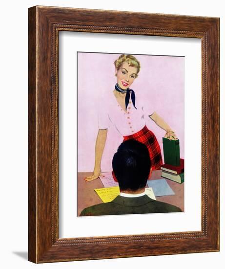 Coed's Delight - Saturday Evening Post "Men at the Top", October 21, 1950 pg.27-Coby Whitmore-Framed Giclee Print