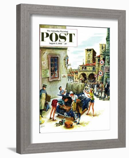 "Coed Tourists in Italy" Saturday Evening Post Cover, August 2, 1958-Constantin Alajalov-Framed Giclee Print