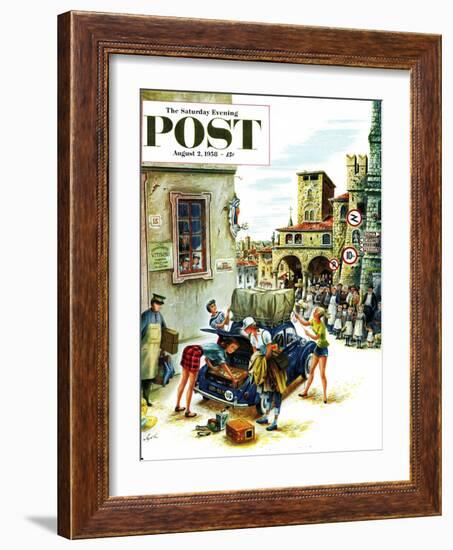 "Coed Tourists in Italy" Saturday Evening Post Cover, August 2, 1958-Constantin Alajalov-Framed Giclee Print