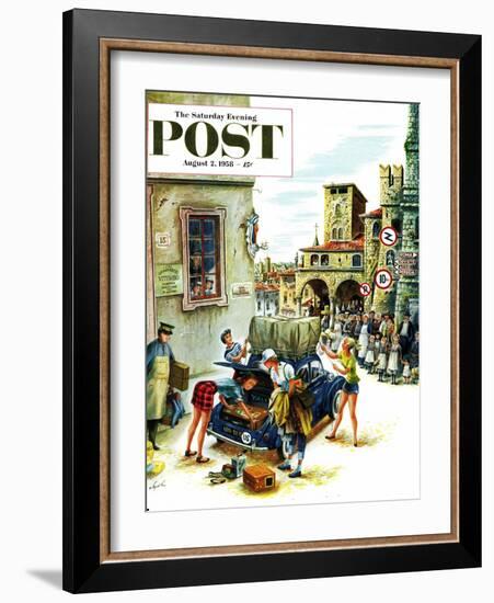 "Coed Tourists in Italy" Saturday Evening Post Cover, August 2, 1958-Constantin Alajalov-Framed Giclee Print