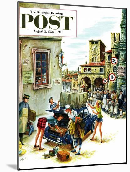 "Coed Tourists in Italy" Saturday Evening Post Cover, August 2, 1958-Constantin Alajalov-Mounted Giclee Print