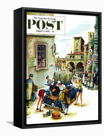 "Coed Tourists in Italy" Saturday Evening Post Cover, August 2, 1958-Constantin Alajalov-Framed Premier Image Canvas