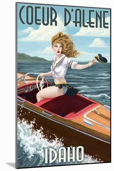 Coeur D'Alene, Idaho - Boating Pinup Girl-Lantern Press-Mounted Art Print