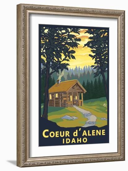 Coeur D'Alene, Idaho - Cabin in Woods-Lantern Press-Framed Art Print