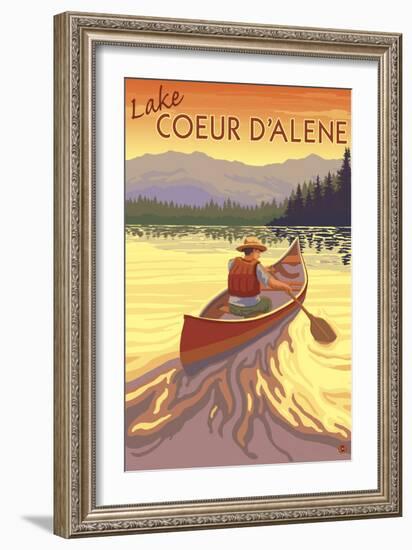 Coeur D'Alene, Idaho - Canoe Scene-Lantern Press-Framed Art Print