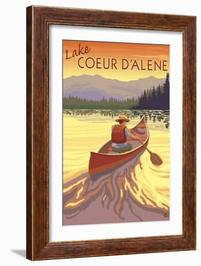 Coeur D'Alene, Idaho - Canoe Scene-Lantern Press-Framed Art Print