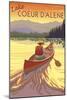 Coeur D'Alene, Idaho - Canoe Scene-Lantern Press-Mounted Art Print