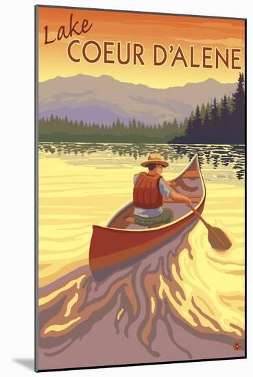 Coeur D'Alene, Idaho - Canoe Scene-Lantern Press-Mounted Art Print