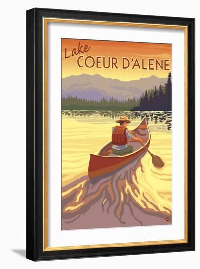 Coeur D'Alene, Idaho - Canoe Scene-Lantern Press-Framed Art Print