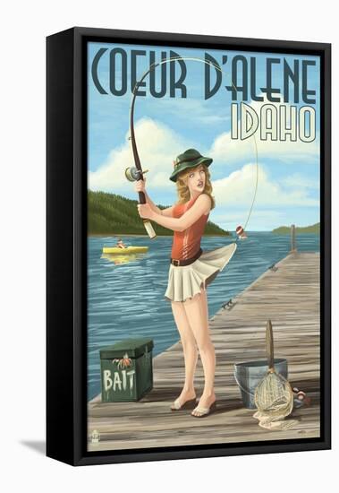 Coeur D'Alene, Idaho - Fishing Pinup Girl-Lantern Press-Framed Stretched Canvas