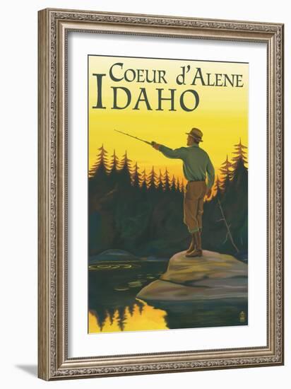 Coeur D'Alene, Idaho - Fly Fishing Scene-Lantern Press-Framed Art Print