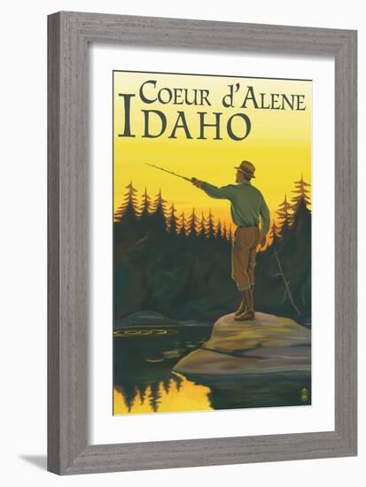 Coeur D'Alene, Idaho - Fly Fishing Scene-Lantern Press-Framed Art Print