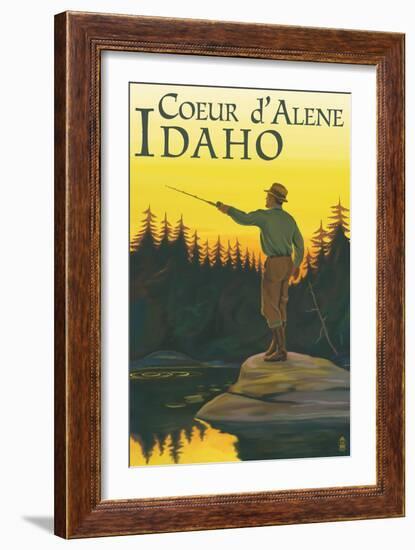 Coeur D'Alene, Idaho - Fly Fishing Scene-Lantern Press-Framed Art Print