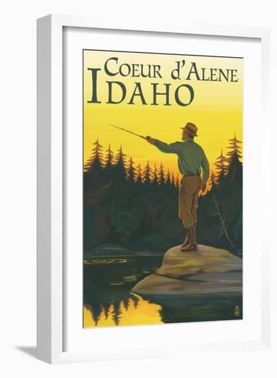 Coeur D'Alene, Idaho - Fly Fishing Scene-Lantern Press-Framed Art Print