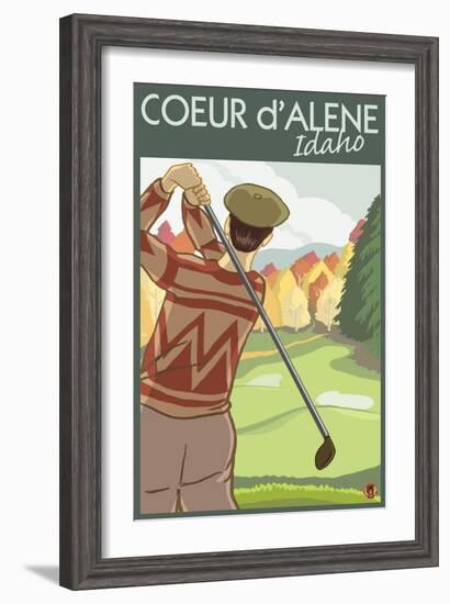 Coeur D'Alene, Idaho - Golfer-Lantern Press-Framed Art Print