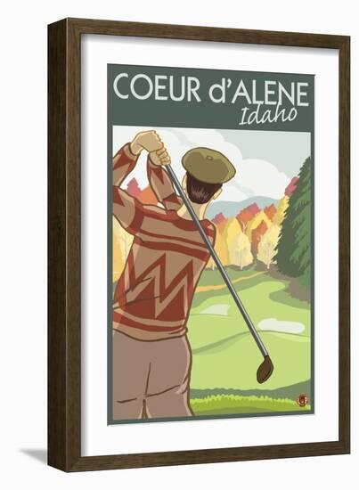 Coeur D'Alene, Idaho - Golfer-Lantern Press-Framed Art Print