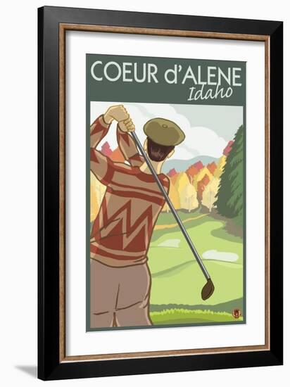 Coeur D'Alene, Idaho - Golfer-Lantern Press-Framed Art Print