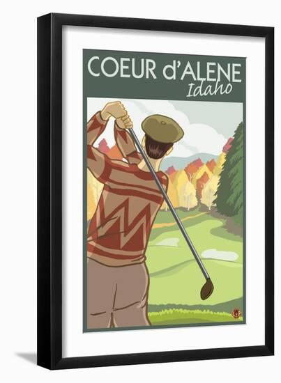 Coeur D'Alene, Idaho - Golfer-Lantern Press-Framed Art Print