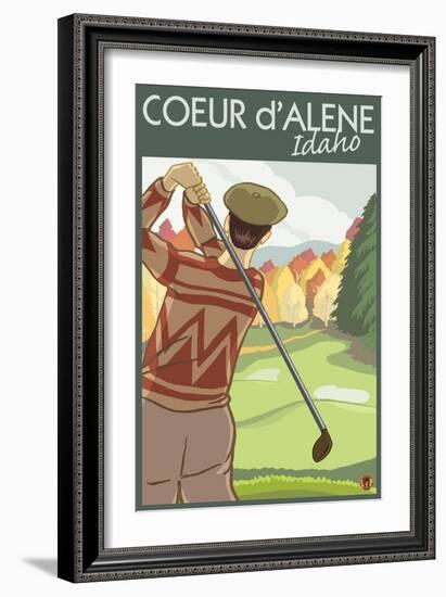 Coeur D'Alene, Idaho - Golfer-Lantern Press-Framed Art Print