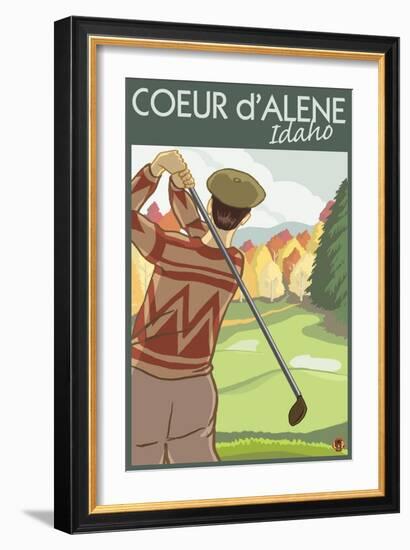 Coeur D'Alene, Idaho - Golfer-Lantern Press-Framed Art Print