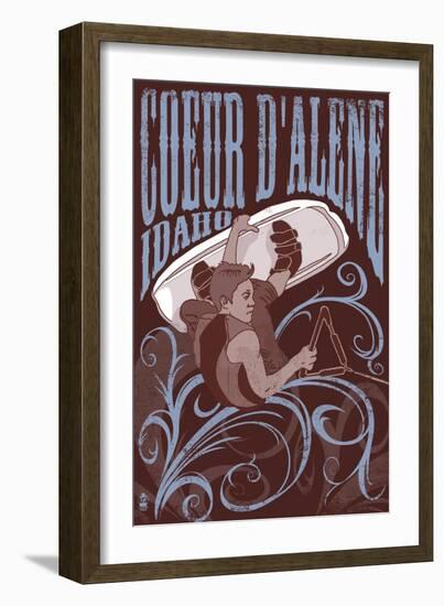 Coeur D'Alene, Idaho - Wakeboarder-Lantern Press-Framed Art Print