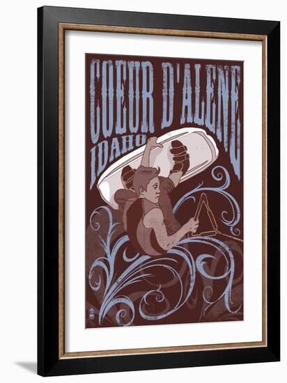 Coeur D'Alene, Idaho - Wakeboarder-Lantern Press-Framed Art Print