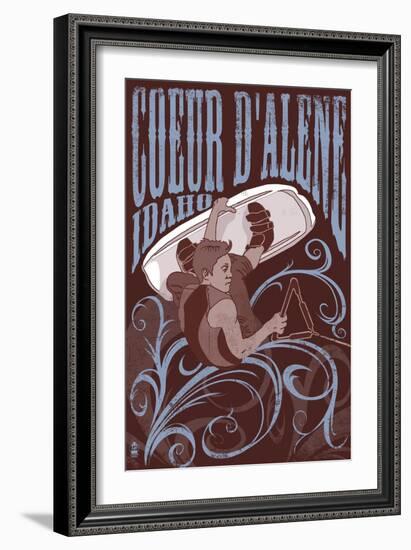 Coeur D'Alene, Idaho - Wakeboarder-Lantern Press-Framed Art Print