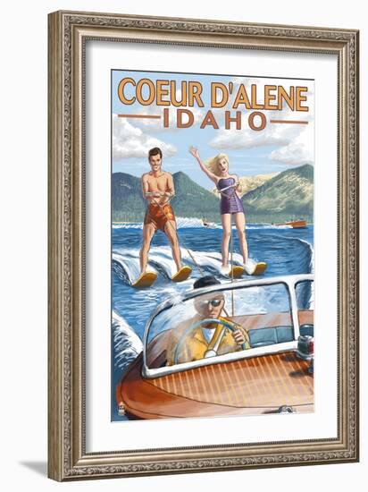 Coeur D'Alene, Idaho - Water Skiing Scene-Lantern Press-Framed Art Print