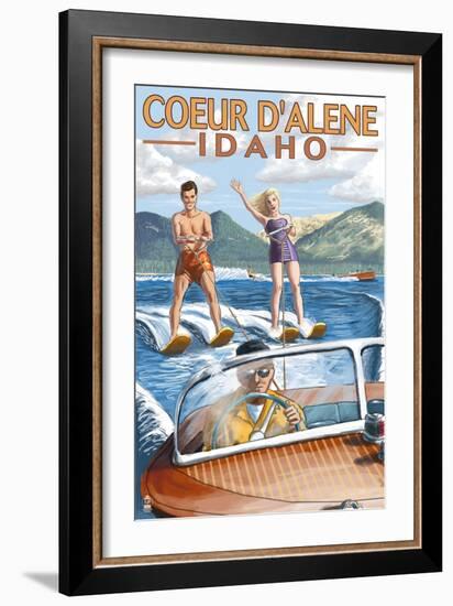 Coeur D'Alene, Idaho - Water Skiing Scene-Lantern Press-Framed Art Print