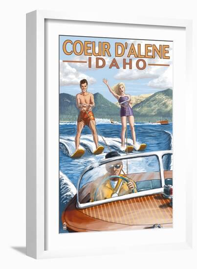 Coeur D'Alene, Idaho - Water Skiing Scene-Lantern Press-Framed Art Print