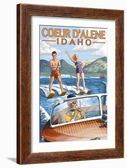 Coeur D'Alene, Idaho - Water Skiing Scene-Lantern Press-Framed Art Print