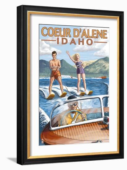 Coeur D'Alene, Idaho - Water Skiing Scene-Lantern Press-Framed Art Print