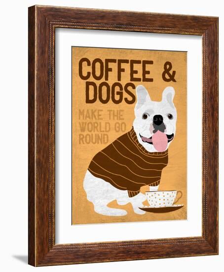 Coffee and Dogs French Bulldog-Ginger Oliphant-Framed Art Print