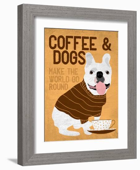 Coffee and Dogs French Bulldog-Ginger Oliphant-Framed Art Print