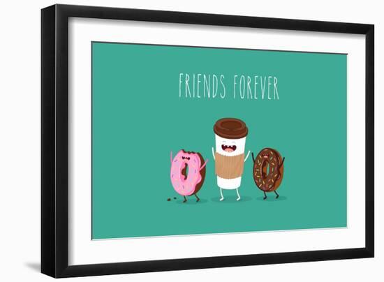 Coffee and Donuts Illustration. Vector Cartoon. Comic Characters.-Serbinka-Framed Art Print