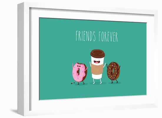 Coffee and Donuts Illustration. Vector Cartoon. Comic Characters.-Serbinka-Framed Art Print