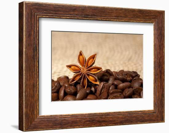 Coffee And Star Anise On Sackcloth Background With Copyspace-wasja-Framed Photographic Print