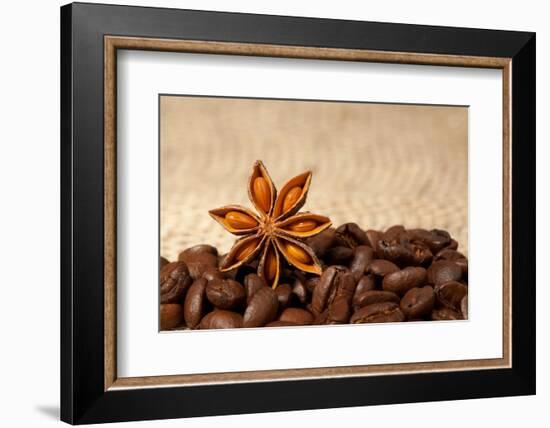 Coffee And Star Anise On Sackcloth Background With Copyspace-wasja-Framed Photographic Print