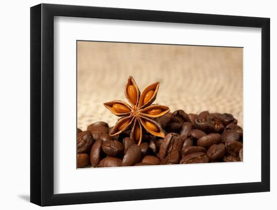 Coffee And Star Anise On Sackcloth Background With Copyspace-wasja-Framed Photographic Print