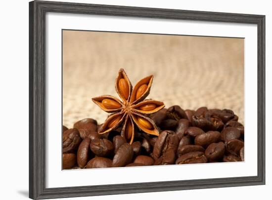 Coffee And Star Anise On Sackcloth Background With Copyspace-wasja-Framed Photographic Print