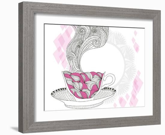 Coffee And Tea Mug With Abstract Doodle Pattern-cherry blossom girl-Framed Art Print