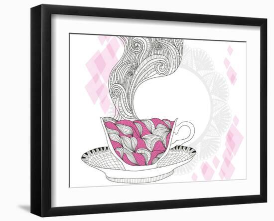 Coffee And Tea Mug With Abstract Doodle Pattern-cherry blossom girl-Framed Art Print