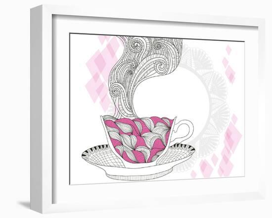 Coffee And Tea Mug With Abstract Doodle Pattern-cherry blossom girl-Framed Art Print