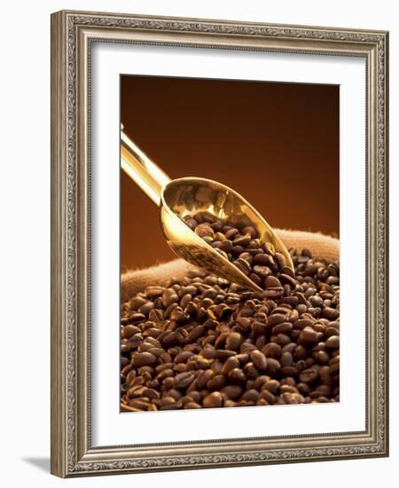 Coffee Beans in Sack and in Golden Scoop-Vladimir Shulevsky-Framed Photographic Print