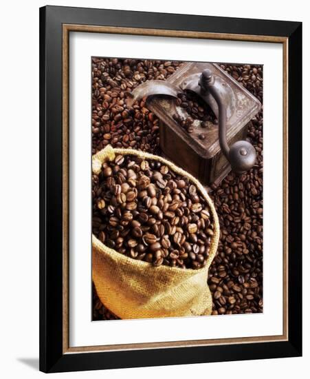 Coffee Beans in Sack and in Old Coffee Mill-Dieter Heinemann-Framed Photographic Print