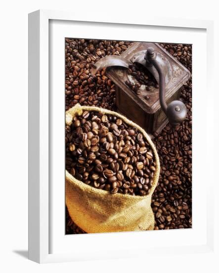 Coffee Beans in Sack and in Old Coffee Mill-Dieter Heinemann-Framed Photographic Print